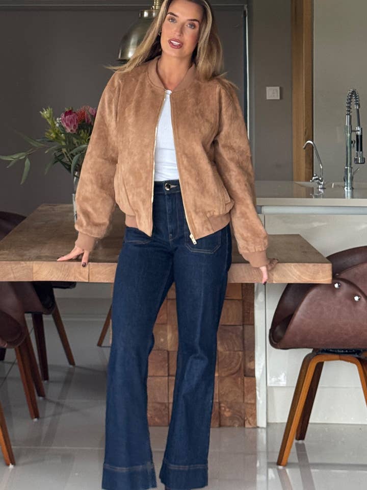 Arwen Suedette Klassisk Bomberjacka Sten för wholesale av Girl in mind