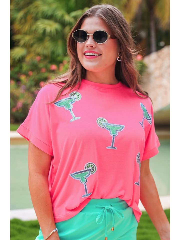 Coral Margaritaville Sequin Patch Top for wholesale on Faire