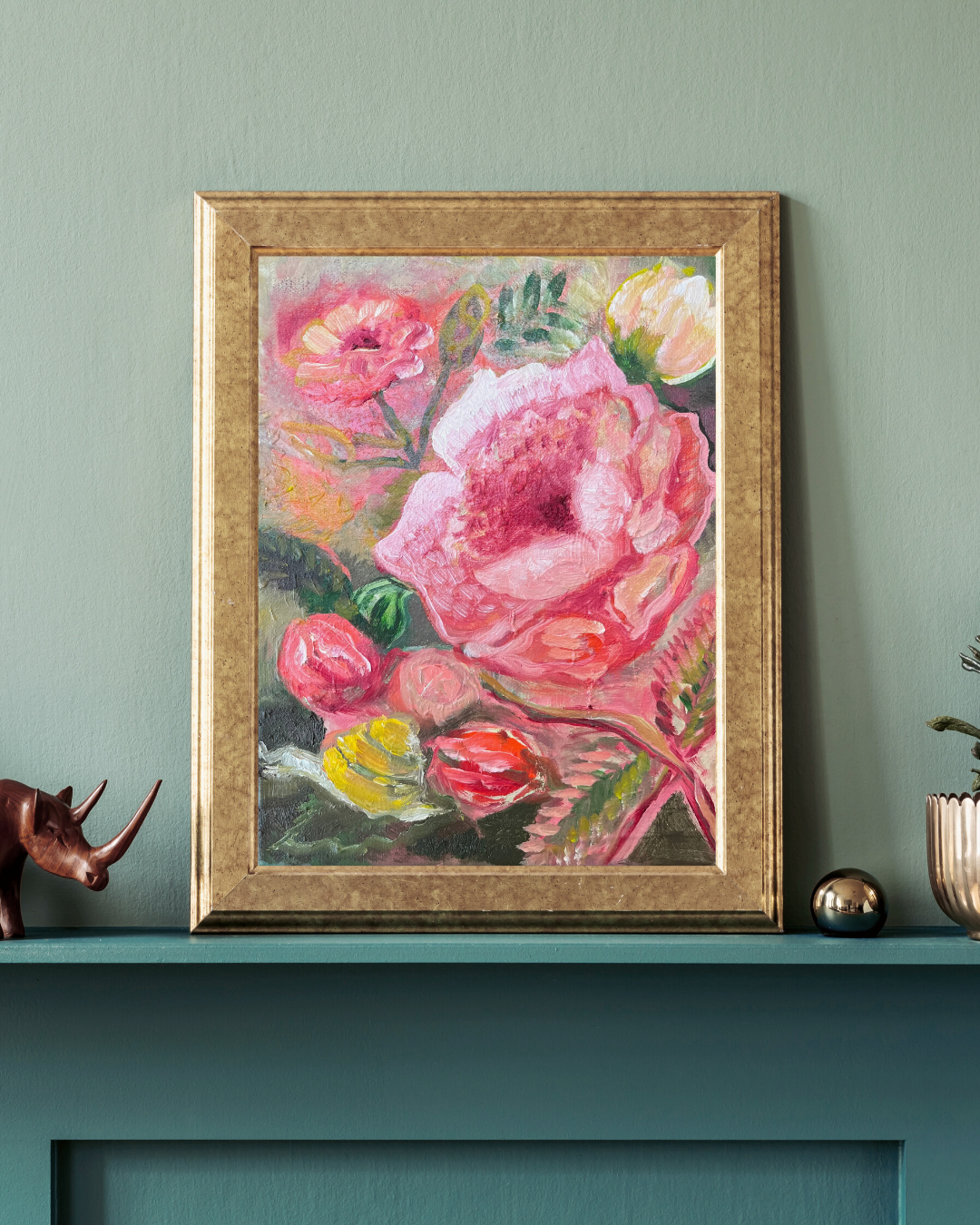 Sarah Tudor Art Studio - Wholesale Art Print - PRINT "Roses with Snail" A Vertical Fine Art Giclee Reproduction1