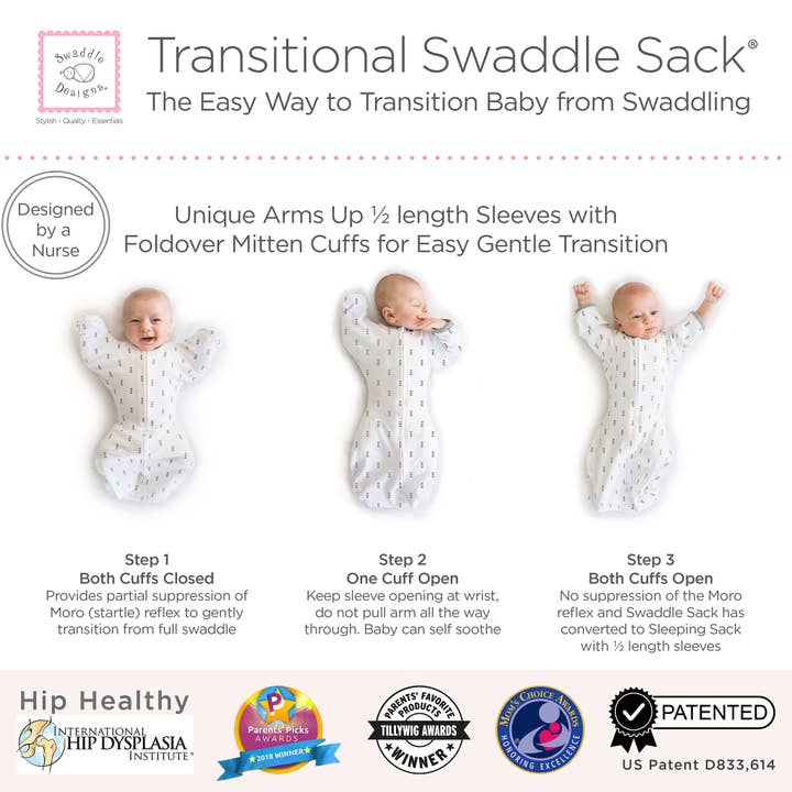 SwaddleDesigns - Wholesale Sleepsack - Baby - Transitional Swaddle Sack, Heathered Gray w Polka Dot Trim