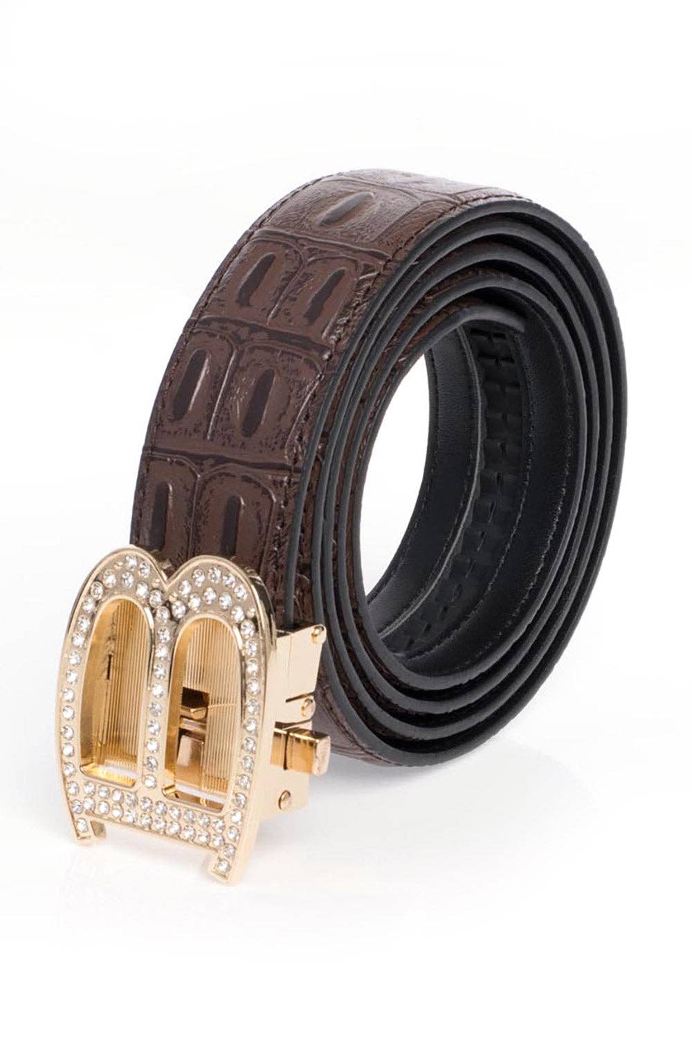 BARABAS – wholesale Belt – Men's – Men's Rhinestone B Letter Buckle Leather Belt BK81013