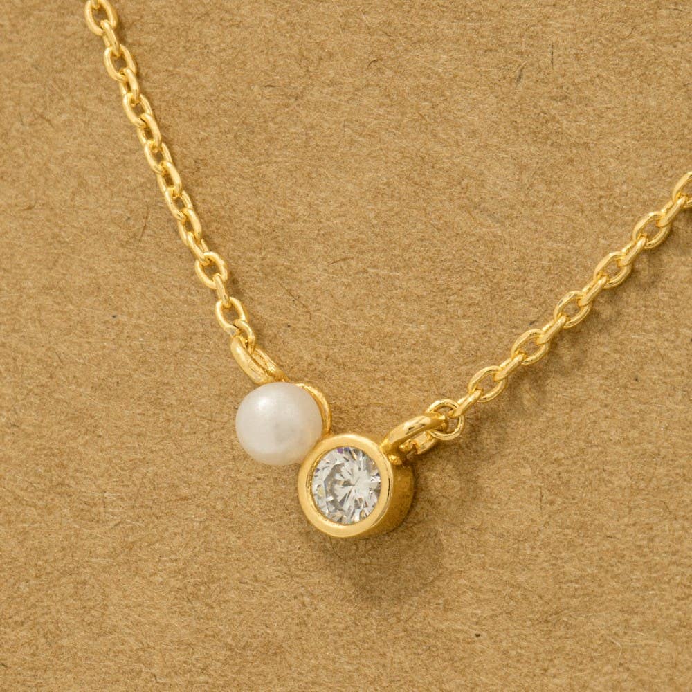 Fame Accessories - Wholesale Pendant/Charm Necklace - Mini Pearl And Cz Stud Charm Necklace2