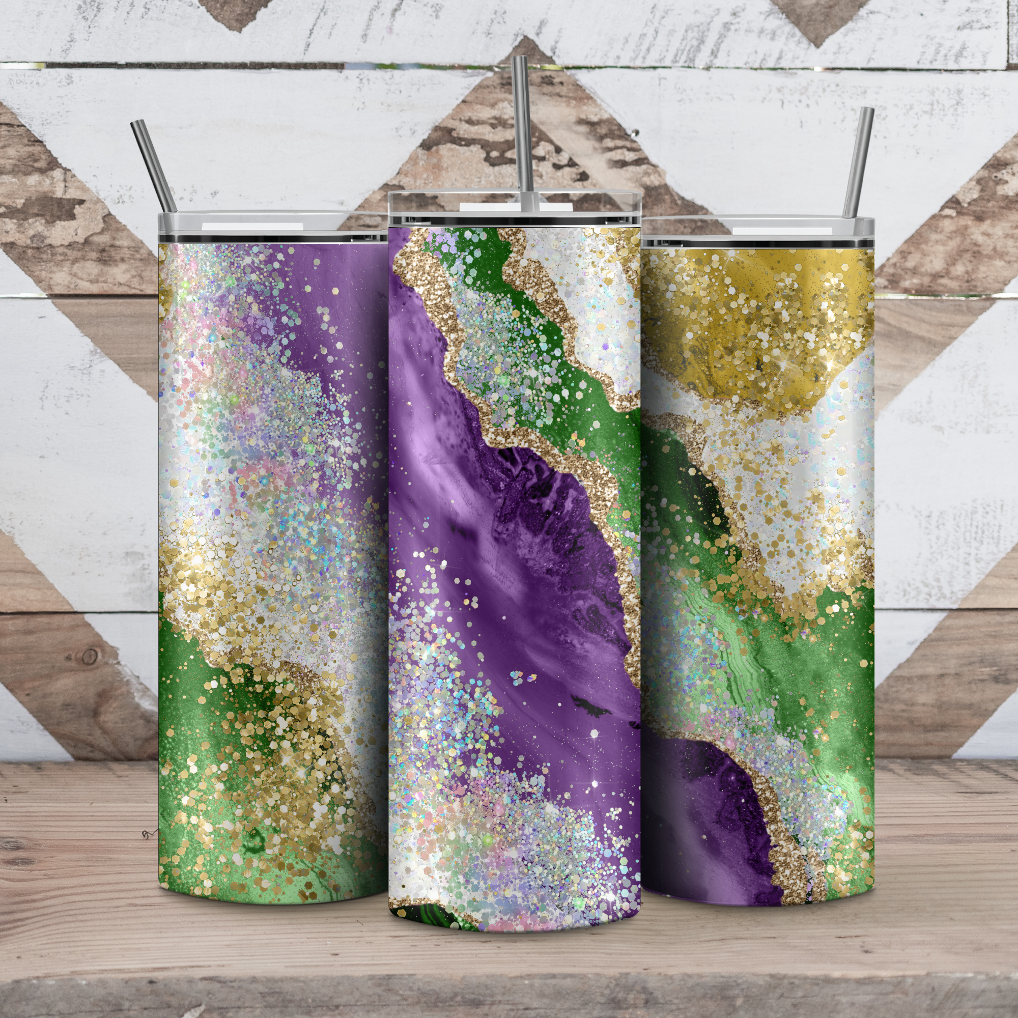 Daydreamer Designs - Wholesale Insulated Mug/Tumbler - Mardi Gras Marble Tumbler1