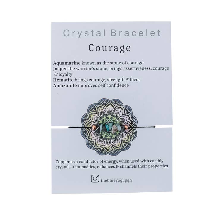 Bracelet en cristal Courage avec une affirmation - Fermeture à nouer pour la vente par The Blue Yogi