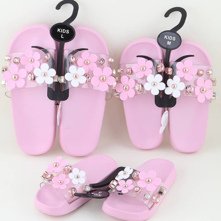 3AM BY H&D ACCESSORIES – wholesale Tofflor - Barn – BARN Rosa Juvelprydda Blomcharm Tofflor