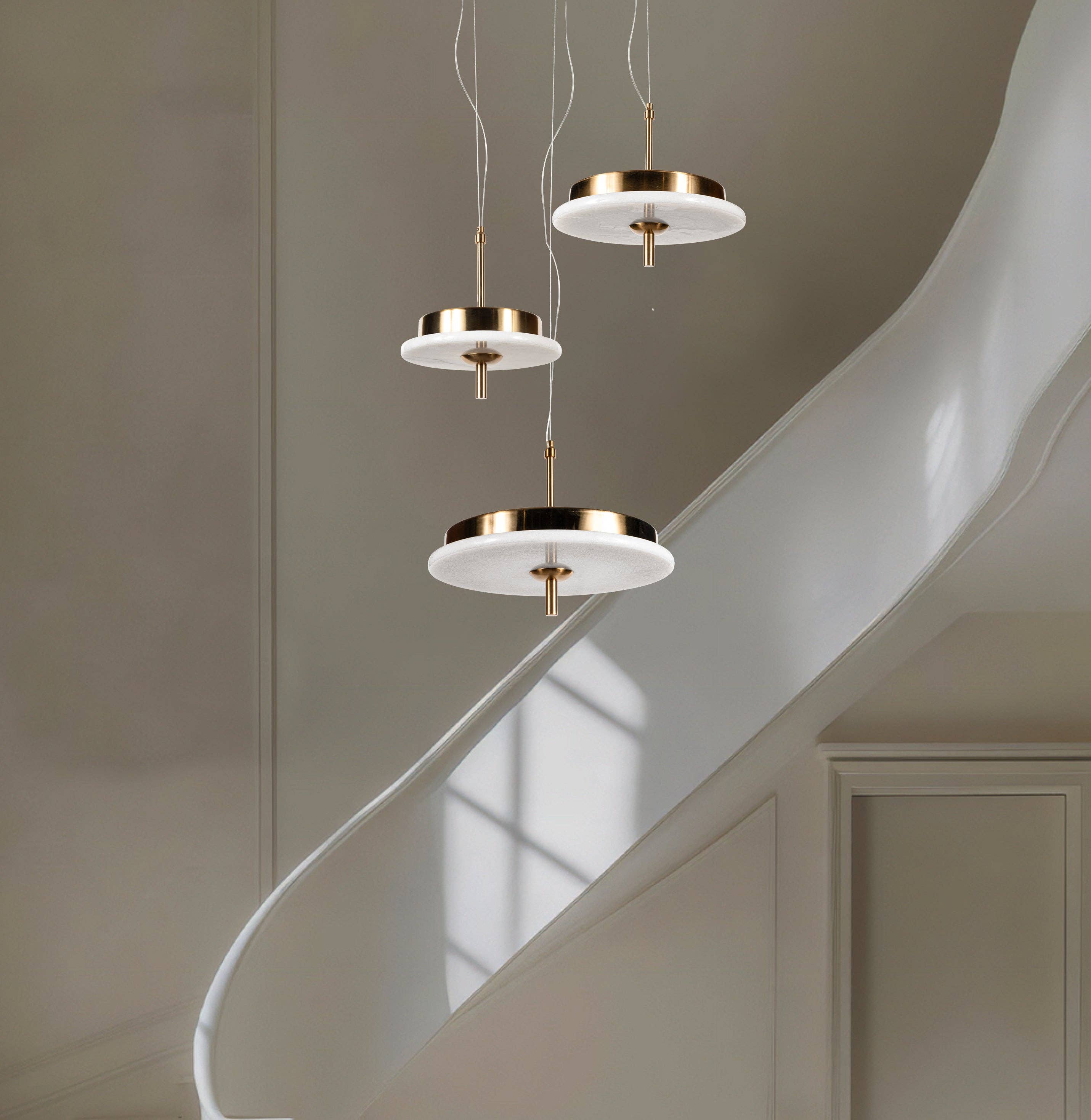 Eclipse Lighting - Wholesale Chandelier/Hanging Light - Luxury Marble LED Pendant Light for Dining Table & Kitchen Island – Custom Brass Fixture, Natural Stone Disc Chandelier, Alabaster Marble2