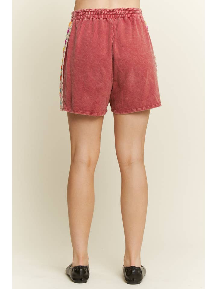 J.Her - Wholesale Shorts - Women's - Mineral Washed Crochet patch side trim Knit Shorts HP648725