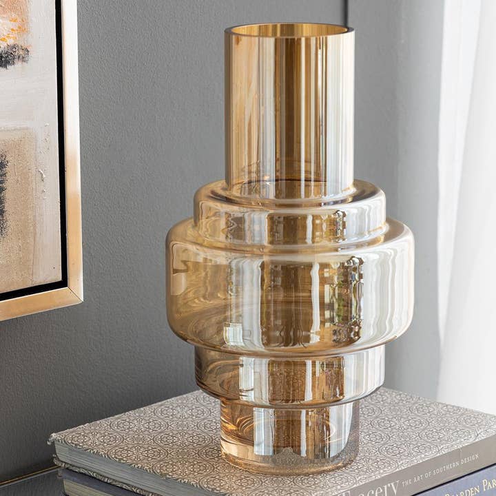 D7.7x13.8" Geometric Amber Luster Clear Accent Vase for wholesale by A&B Home Group Inc.