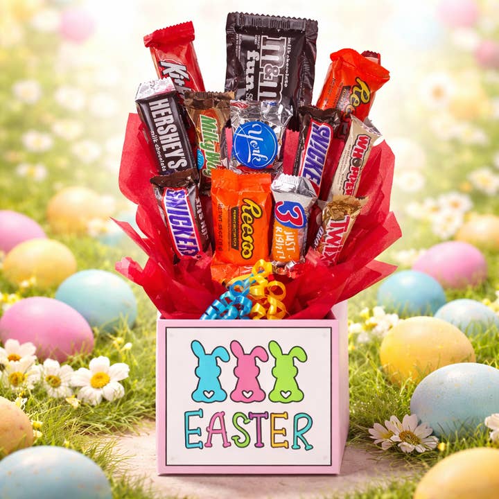 Chocolate Candy Bouquet in Easter Bunnies box (12 pc candy) for wholesale by So Sweet of You