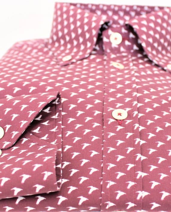 Pellicano – Großhandel Hemd mit Button-down-Kragen – Herren – Claret Button-Down-Hemd für Herren mit Signature Print3