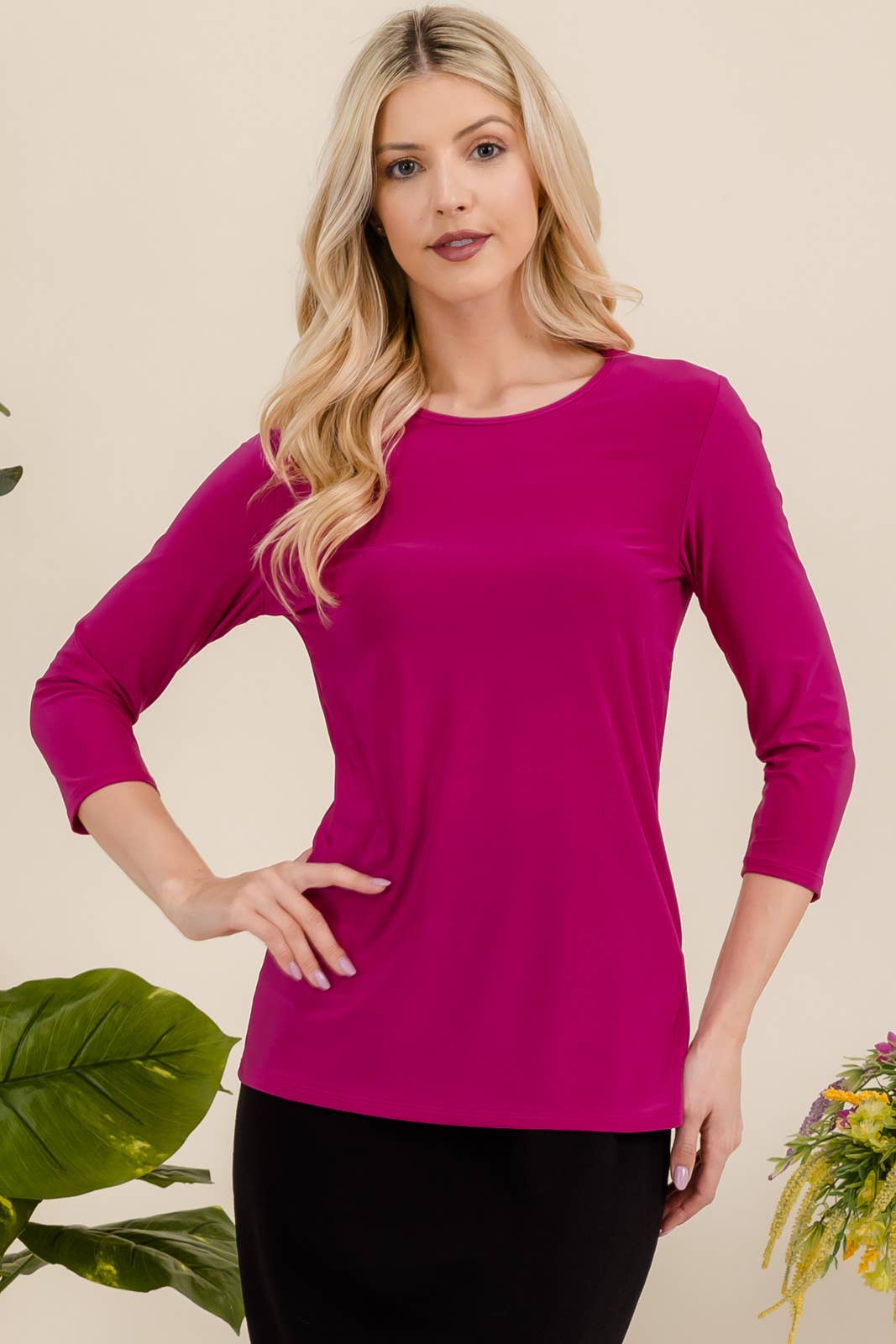 Celeste Clothing - Wholesale T-Shirt - Women's - CLASSIC 3/4 SLEEVE CREW NECK TOP -CT1321434