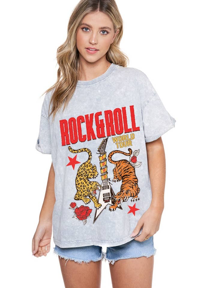 Zutter - Wholesale Screen Printed T-Shirt - Women's - PUFF' Rock N Roll World Tour Graphic S/S Mineral Washed Tee2
