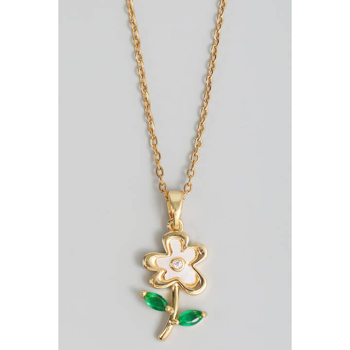 STAINLESS STEEL JEWEL FLOWER PENDANT NECKLACE for wholesale by Girly