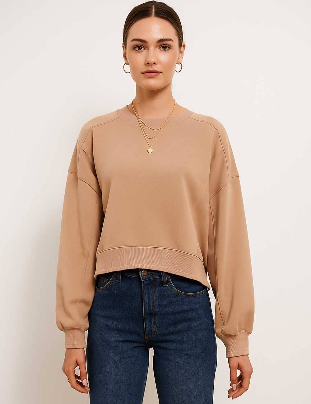 Sweetkama - Wholesale Sweatshirt - Women's - Ladies Solid Color Cropped Pullover SKT5233