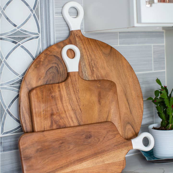 Jeanne Fitz - Wholesale Cheese Board - Wood+White Collection Acacia Wood Round Charcuterie Board LG