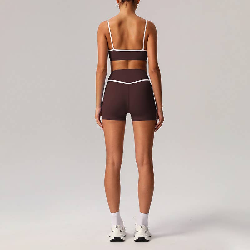 WONDERXFANS - Vente Ensemble de sport – femme - Ensemble 2 pièces : soutien-gorge à coussinets intégrés + short taille haute5