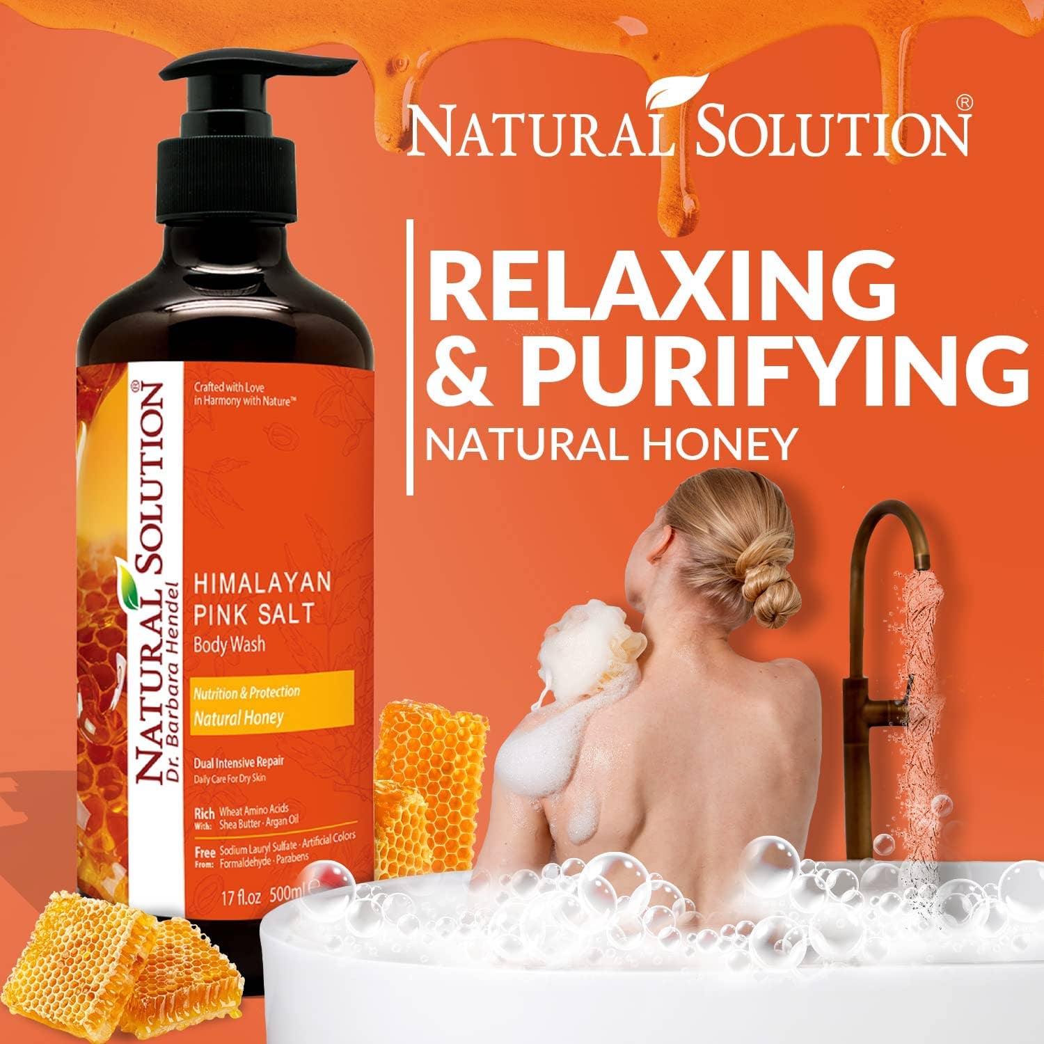 WBM LLC - Wholesale Body Wash/Shower Gel - Natural Solution Body Wash Honey, Intensive Repair, 17 fl oz7