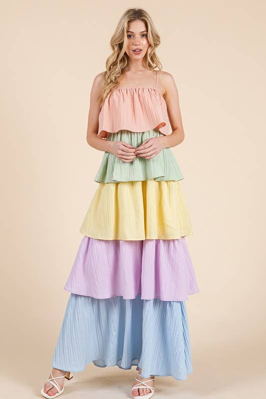 Multi Tiered Pleat Maxi Dress MD51629 for wholesale on Faire4