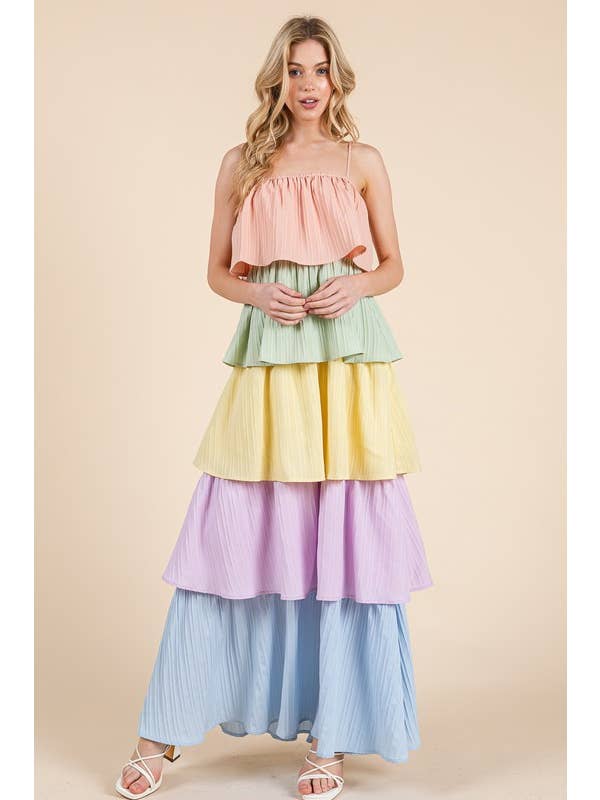 Multi Vestido Maxi con Pliegues en Capas MD51629 de venta al por mayor en Faire4