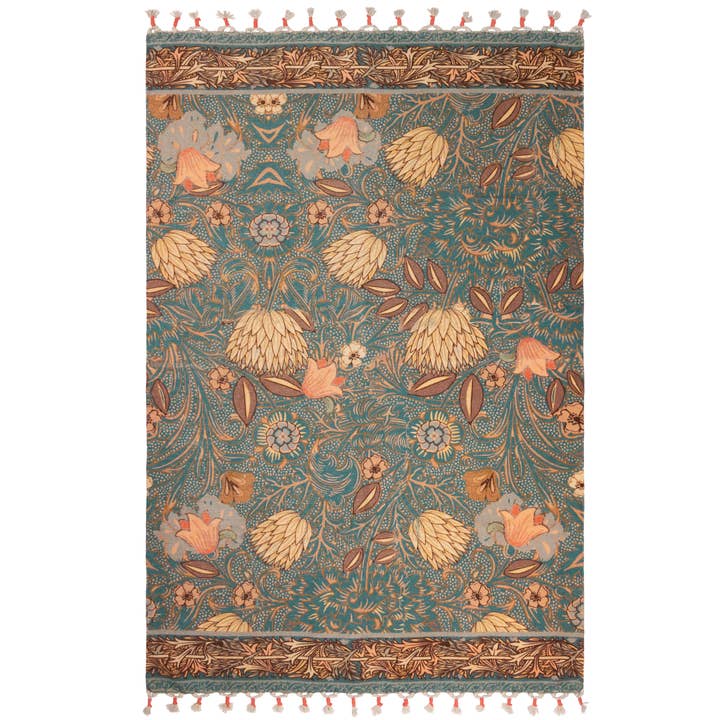 Bolais Floral Tasselled Indoor Rug Blue for wholesale on Faire