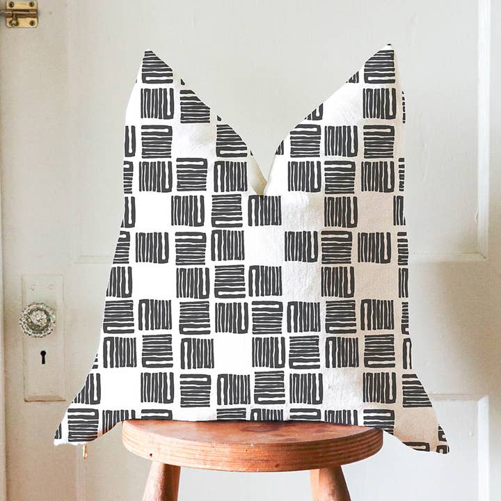 Funda de almohada de lino con diseño de cuadrados en zigzag para venta al por mayor de Muse Textiles