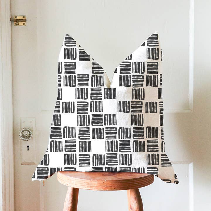 Funda de almohada de lino con diseño de cuadrados en zigzag para venta al por mayor de Muse Textiles