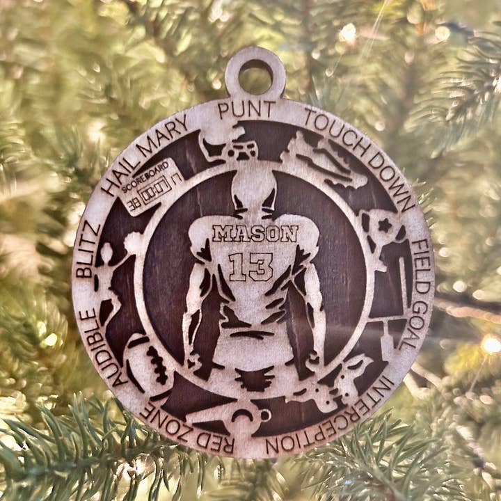 Football Ornament customized name and number Custom Ornament for wholesale by Kelabels