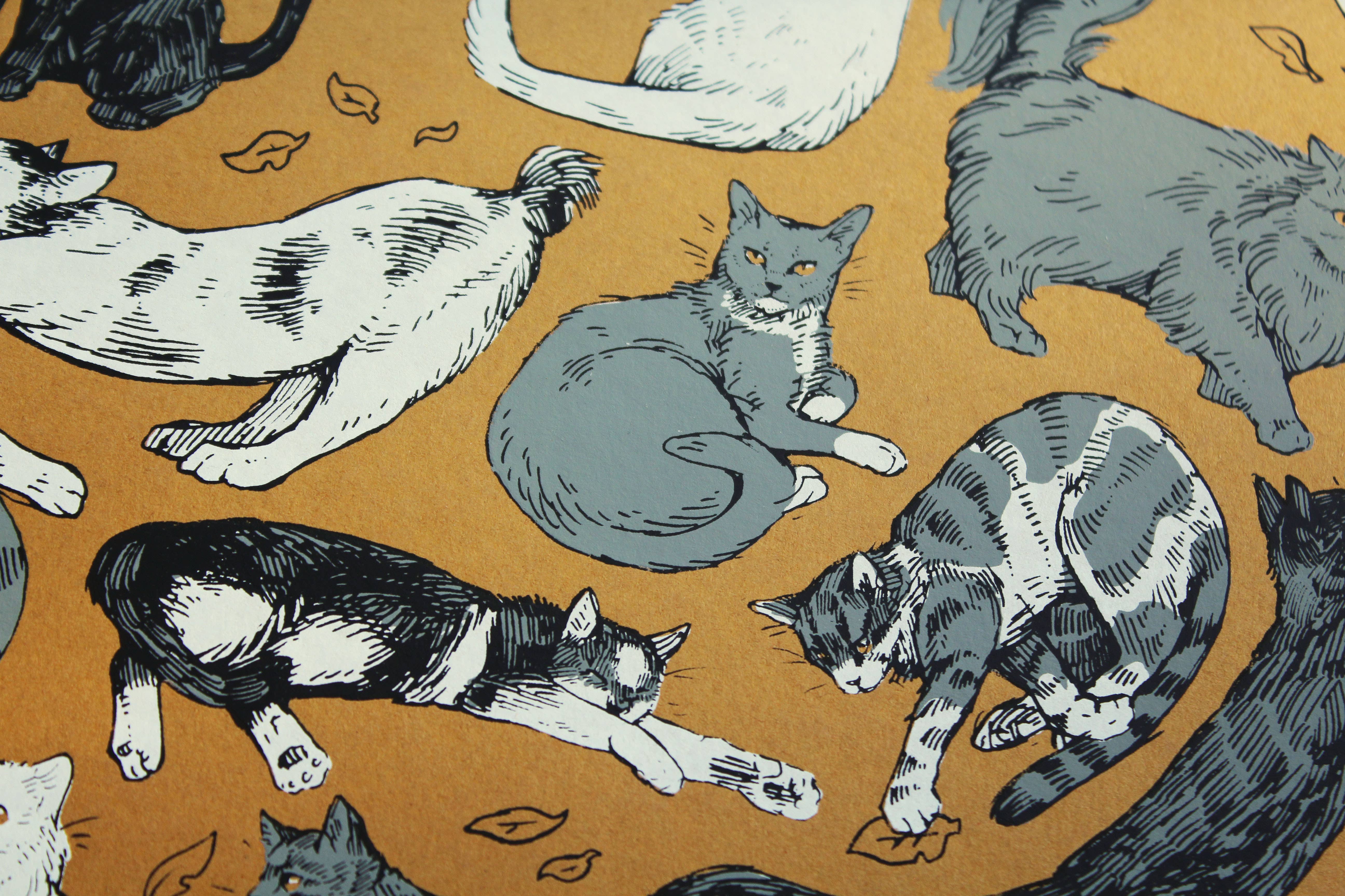 Field Sparrow Studio - Wholesale Art Print - Cats 12x12 Screen Print2