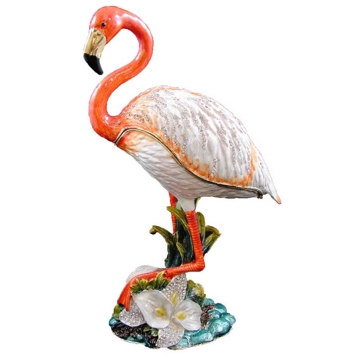 Jeweled "Flamingo" Box 9" for wholesale by Sea Creations