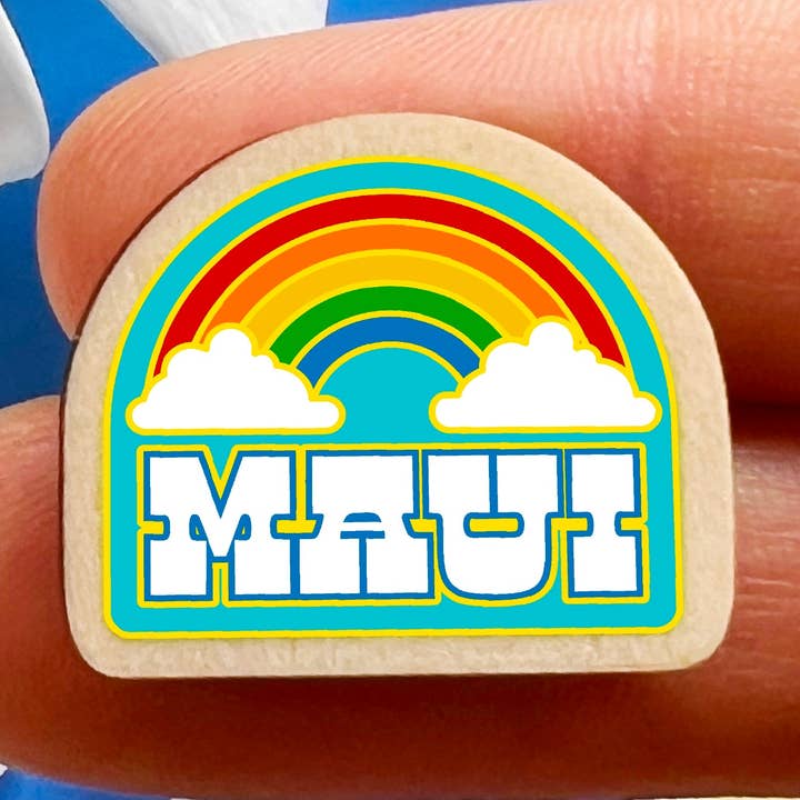 Maui Rainbow Tiny Wood Pin for wholesale by Ninja Sketch