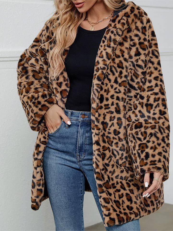 HIDDENBRAND - Wholesale Fur/Faux Fur Coat - Women's - Leopard faux fur coat plush coat
