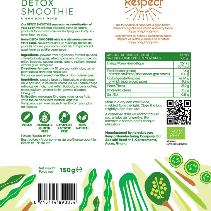 Respect - Wholesale Gezonde drank in poedervorm - Detox smoothie mix met spirulina, chlorella, tarwegras en gerstegras1