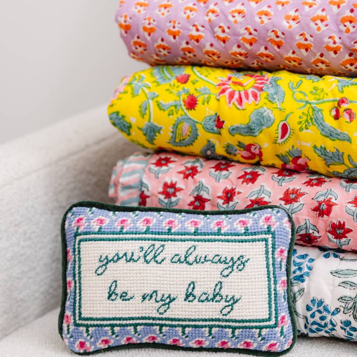 Furbish Studio - Wholesale Throw/decorative pillow - Be My Baby Mini Needlepoint Pillow3