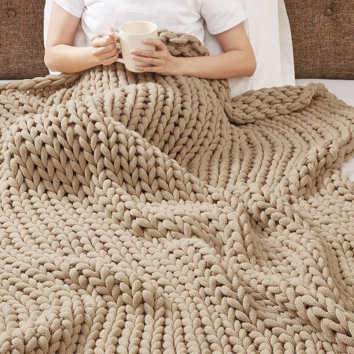 Olliix - Wholesale Throw Blanket - Handmade Chunky Double Knit Throw 50x60", Tan2