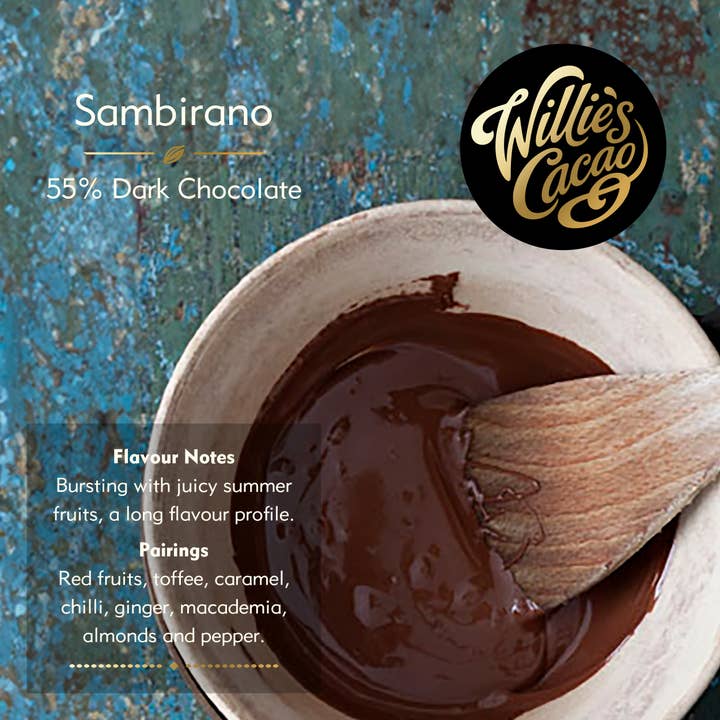 Willie's Cacao - Wholesale Chocolate - Chefs Drops. Sambirano 55% couverture dark chocolate. Fruity2