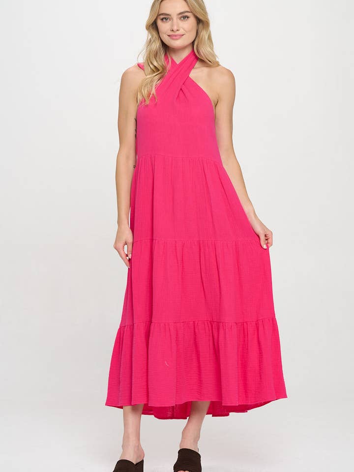 Fuchsia Island Halter Maxi Dress for wholesale by Meet me in Santorini