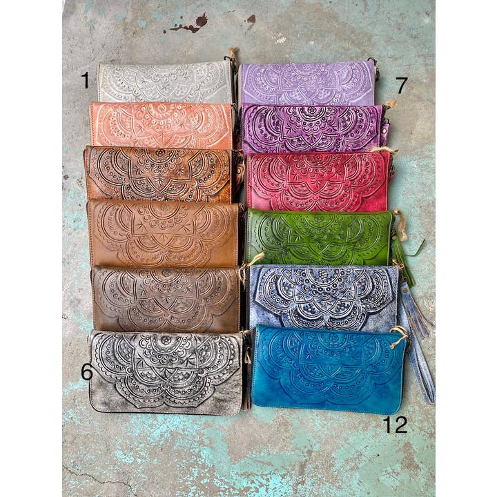 LEADERS IN LEATHER - Wholesale Wristlet - Zip Around Tooled Leather Wallet with Detachable Wristlet1