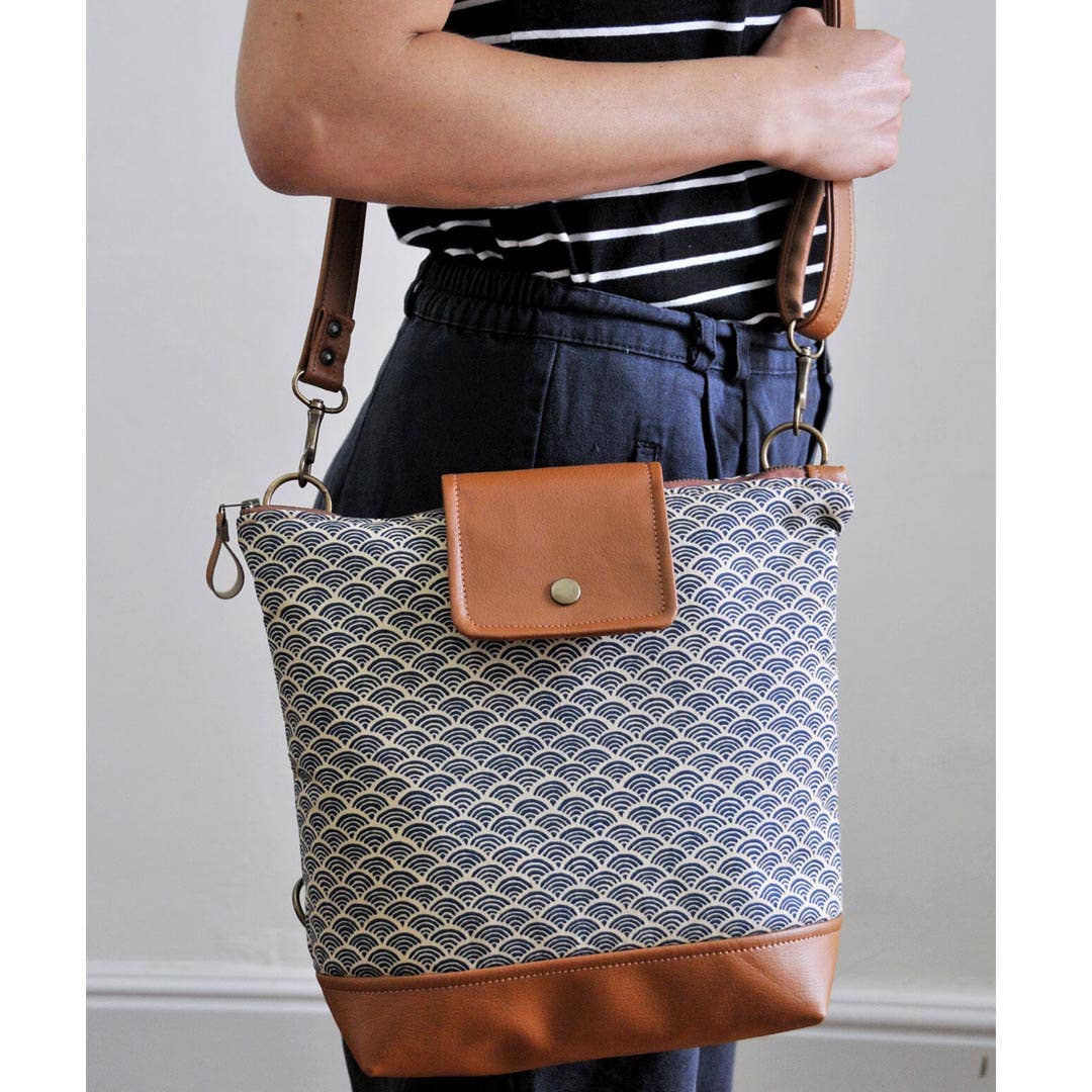 Lauren Holloway - Wholesale Backpack - Women's - Willow Convertible Backpack - Blue Japanese Wave6