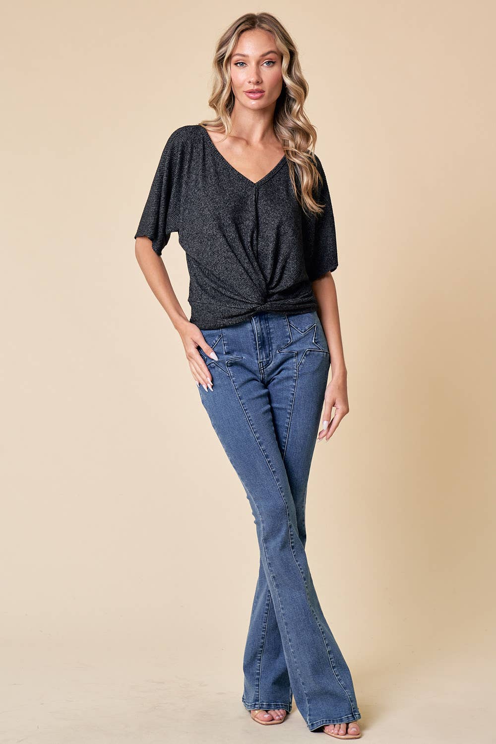 Saints & Hearts - Wholesale Knit Top - Women's - ST3833A BLACK CASUAL LIGHT TWISTED FRONT TOP7