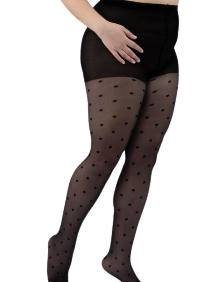 Sokisahtel I BestSockDrawer - Venta al por mayor Medias - Mujer - Medias con lunares negros de talla grande, diseño moderno de DOTS y comodidad
