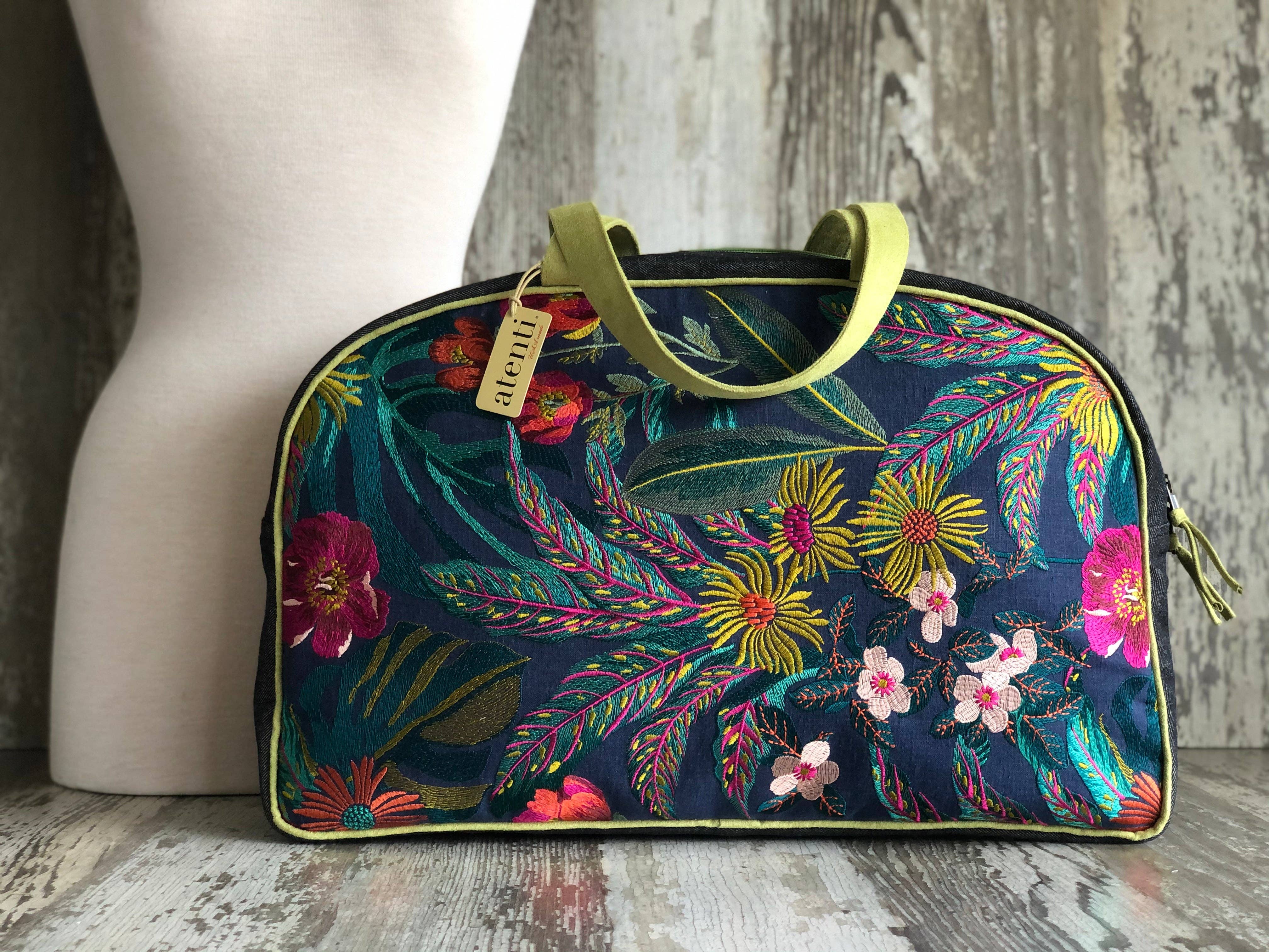 Atenti - Wholesale Weekender Bag - Women's - Flora Overnighter, Embroidery| Atenti USA Handmade Weekender, Floral Travel Bag1