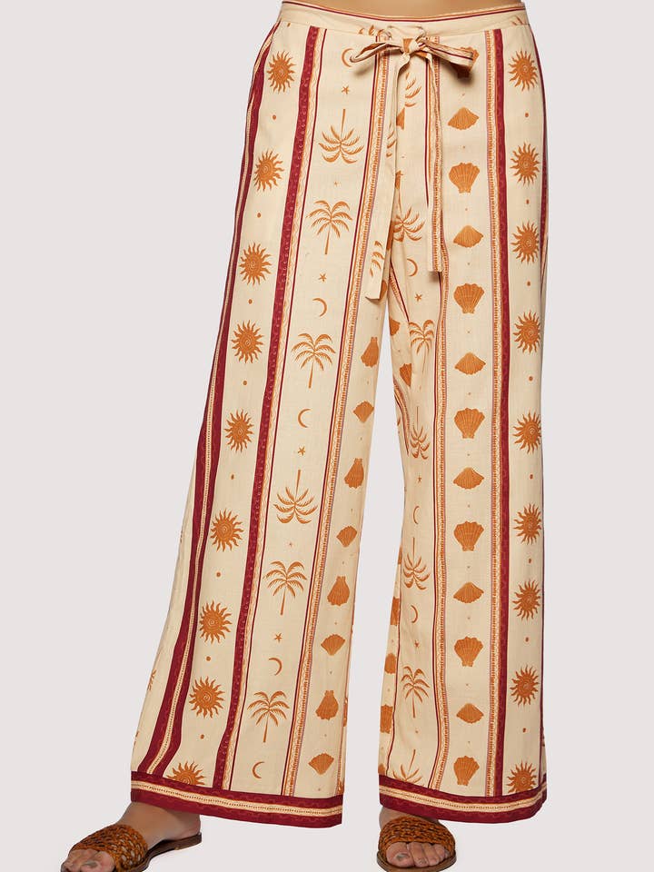 Coral Faire Pants - Resort Front Tie Wide Leg for wholesale by Lost + Wander