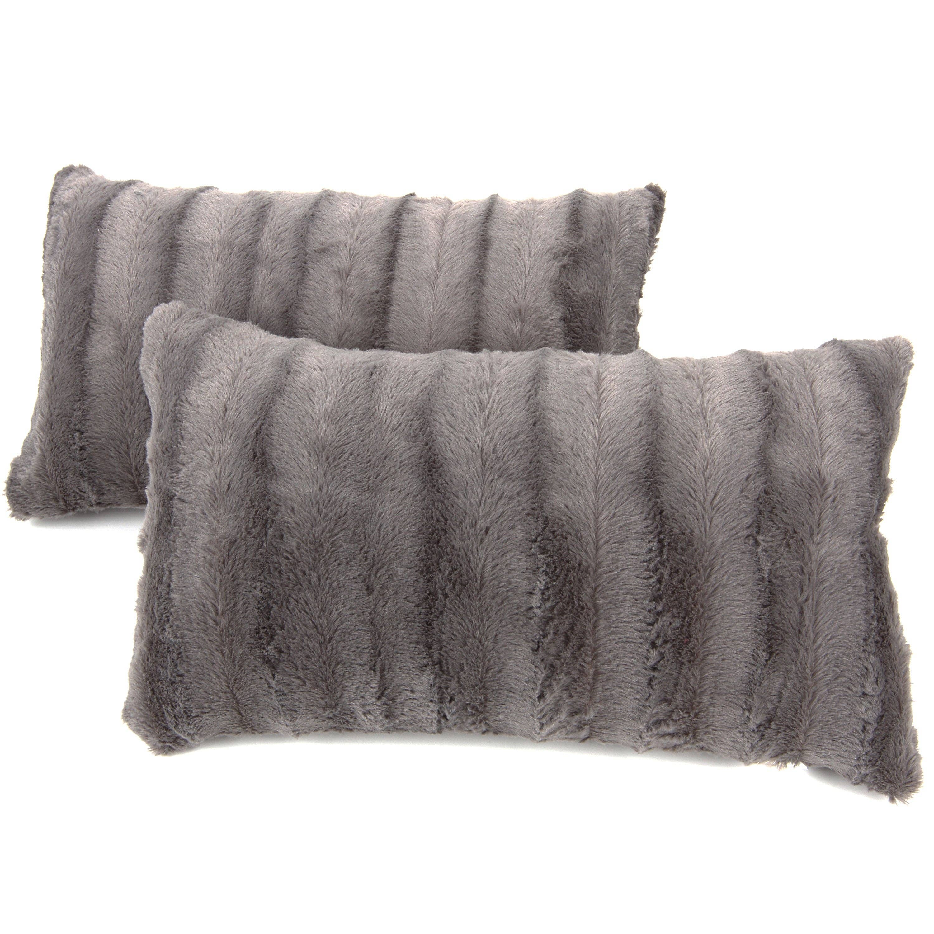 Cheer Collection - Wholesale Throw/Decorative Pillow - 2-Pack Reversible 12"x20" Faux Fur and Microplush Pillows1