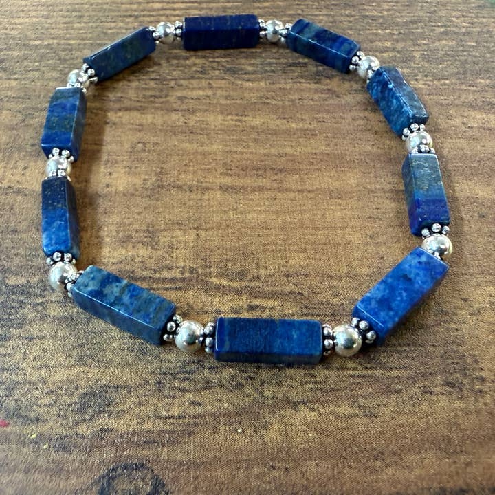 Blue Lapis Stone with Sterling Silver Beaded Bracelet for wholesale by Paco Designs