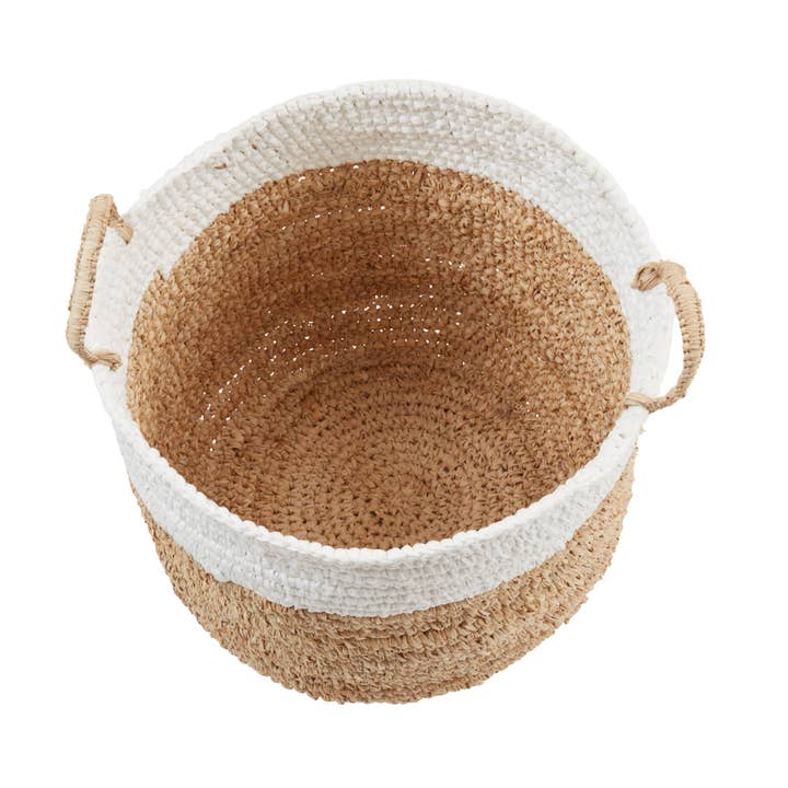 Natural Raffia Duo-Tone Woven Basket (Set of 3) for wholesale on Faire1