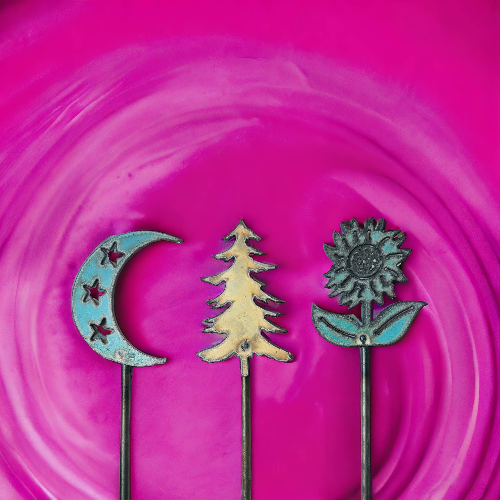 Iron Jewel - Wholesale Garden/Lawn Stake - Sunflower plant stake celestial garden Moon lawn stake Tree5