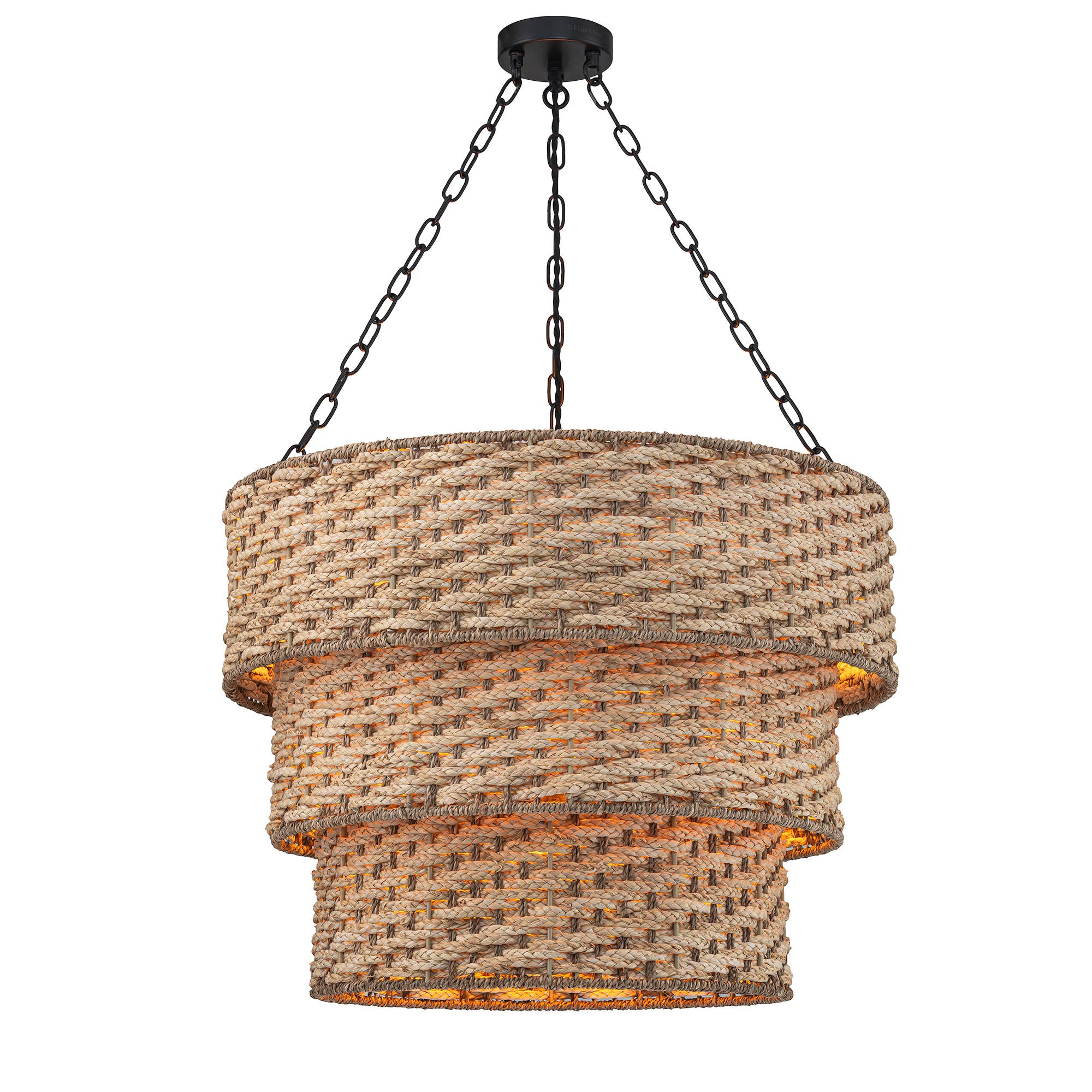 Beige Tierra 5-Light Matte Black 3-Tiered Rattan Chandelier for wholesale on Faire1