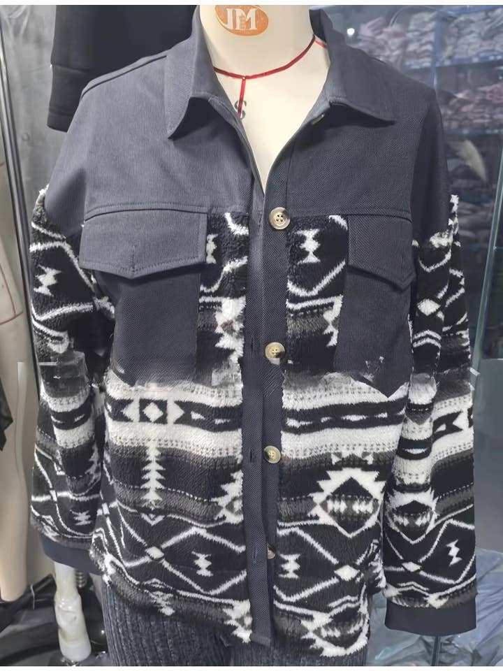 Rosa Clothing - Wholesale Jacket - Women's - Western button aztec print jacket shacket3