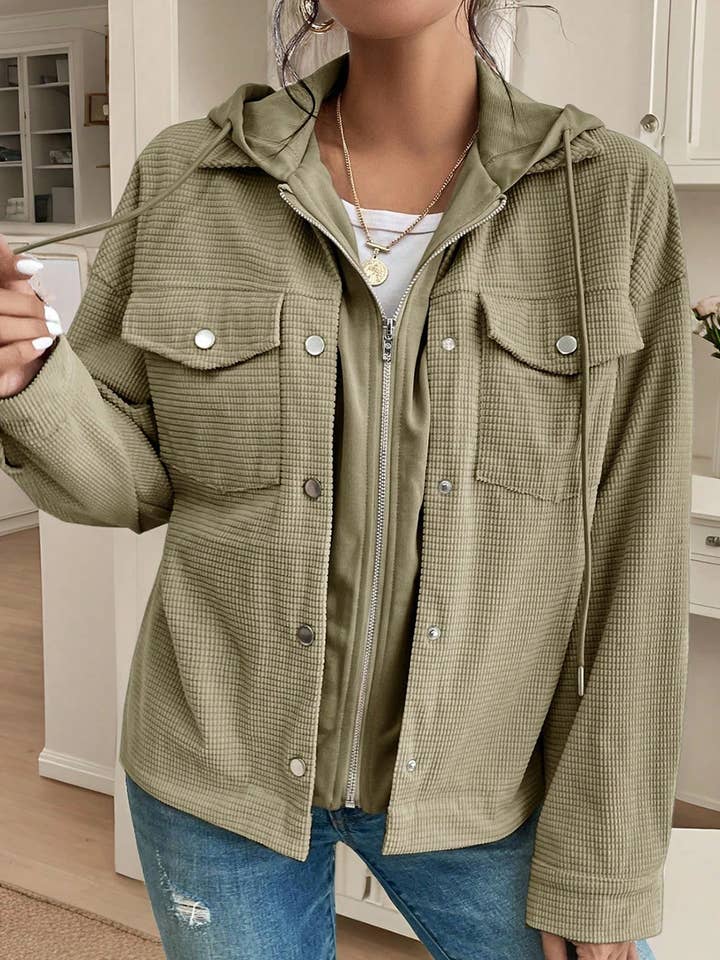 Casual effen kleur gestructureerde patchwork flapzak shacket voor wholesale door Follow Your Arrow