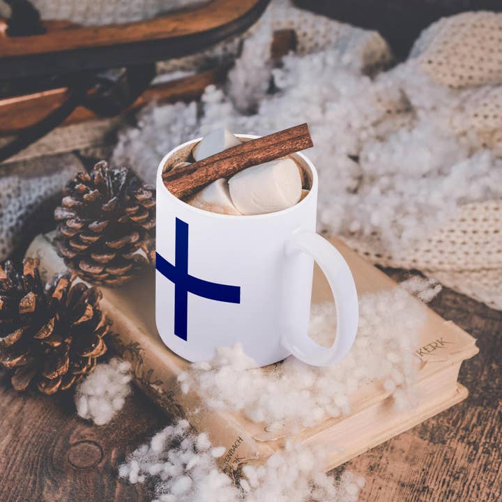 3dRose - Vente Tasse à café - 3dRose, Drapeau de la Finlande - Croix nordique bleue finlandaise sur fond blanc - Croix scandinave - Europe Scandinavie monde, Tasse9